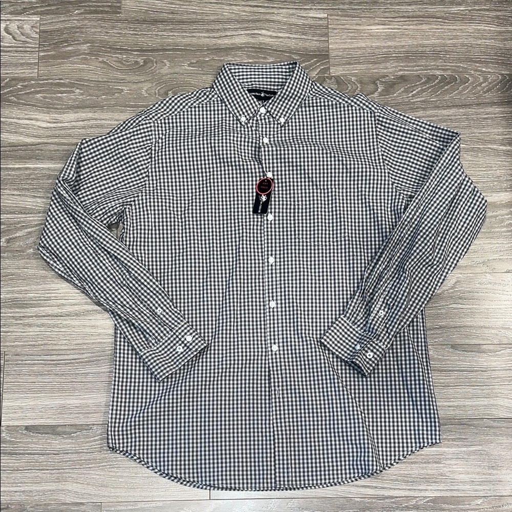 Beverly Hills Polo Club Grey and White Gingham Shirt